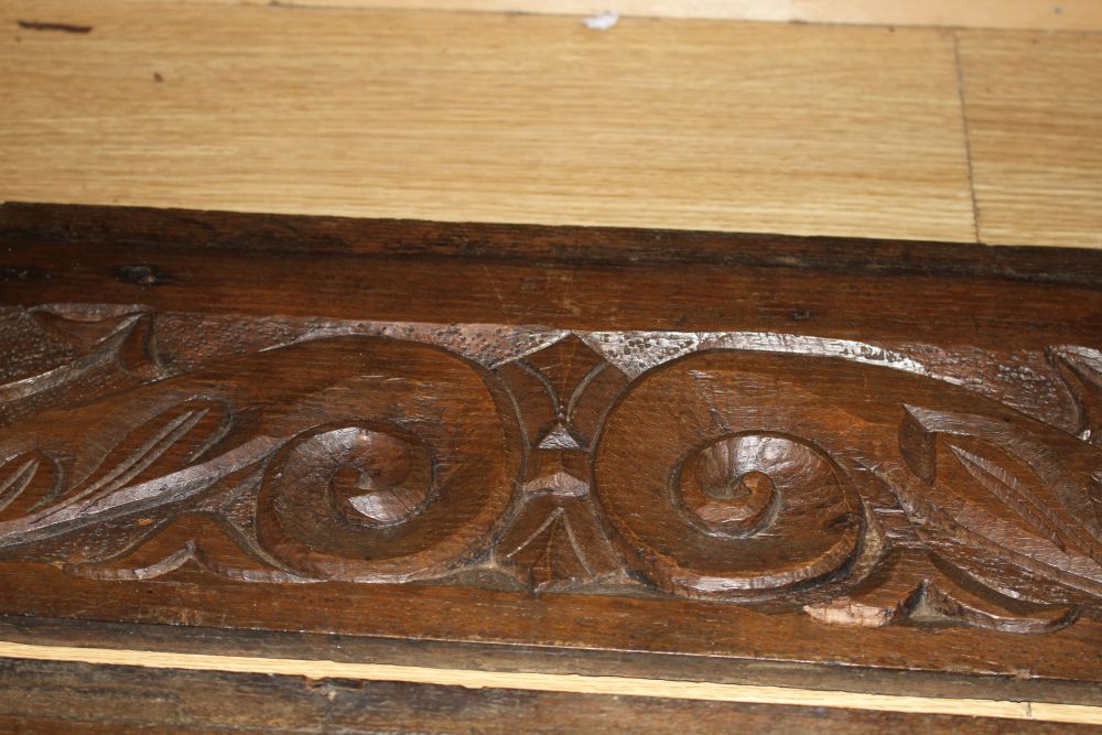 Three 19th century Continental carved oak corbels, carved with lion masks and a pair of scroll and dragon carved frieze panels